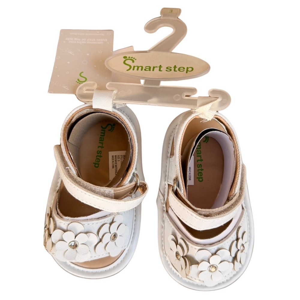 Josmo Infant Baby Girl Size 2-4 Dress Sandals Soft Sole Butterfly & Bow White - Picture 8 of 13